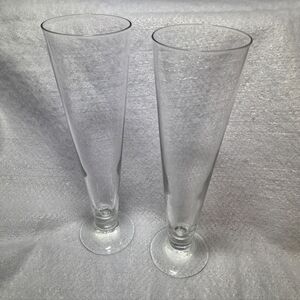 MCM Tall Footed Champagne/Pilsner Crystal Clear Glass Trumpet 11" Made In Italy